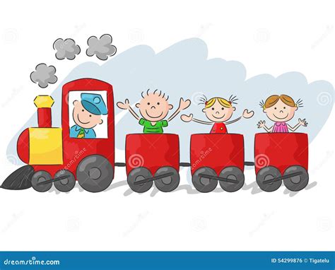 Happy Little Kids Cartoon On A Colorful Train Stock Vector - Image ...