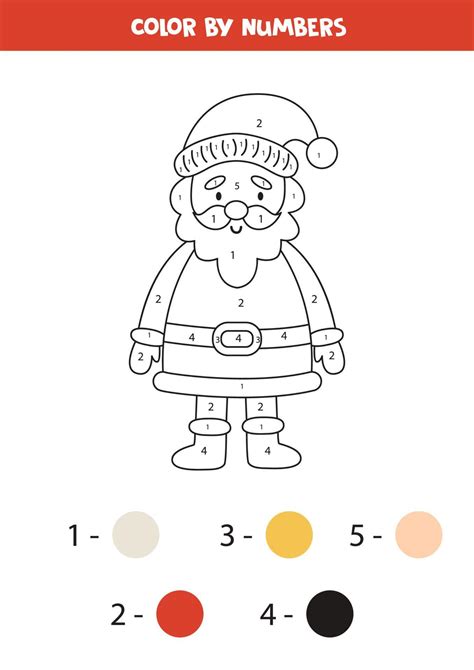 Color cute Santa Claus by numbers. Worksheet for kids. 14874590 Vector Art at Vecteezy