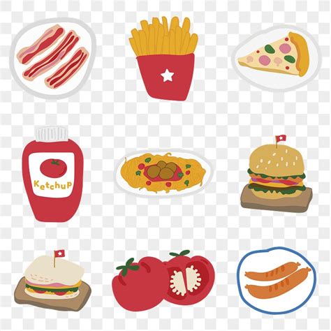 Cute food doodle sticker design element set