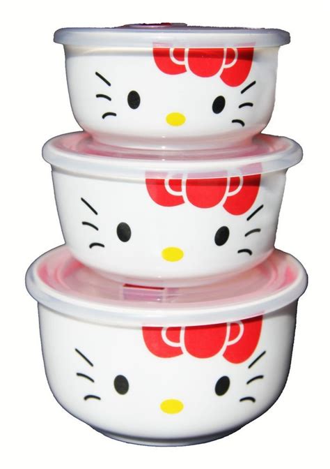 3-piece Hello Kitty Ceramic Clear Bowl Storage Containers Set with sealing lid | Hello kitty ...