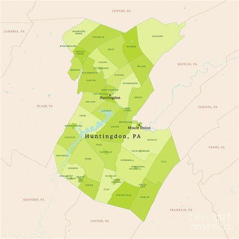 PA Huntingdon County Vector Map Green Digital Art by Frank Ramspott - Pixels