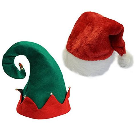 Cp Christmas Youth Kids Hats- Felt Elf Hat & Red Santa Hat Set of 2 One-size Fits Most Children ...