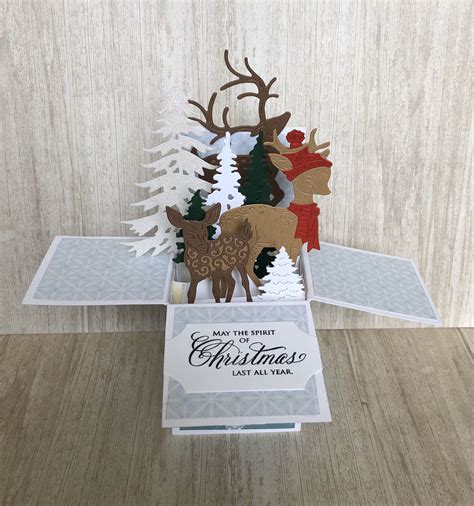 Christmas Pop up Card, 3D Christmas Card in a Box Handmade in a Winter Christmas Pop up Card ...