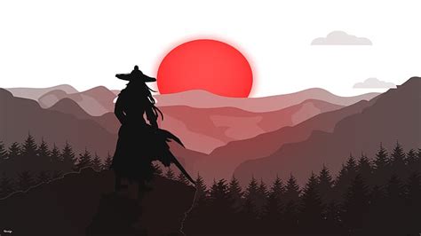 2560x1080px | free download | HD wallpaper: samurai, red moon, trees ...