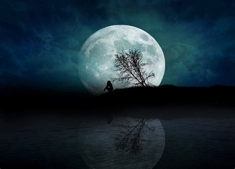 #Artistic #Fantasy #Alone #Girl #Lonely #Moon #Night #Silhouette #Tree ...