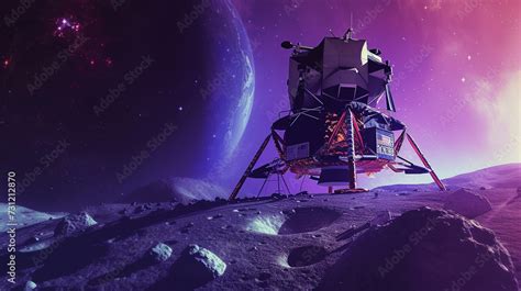 visualize the lunar landscape as the backdrop for the Apollo Lunar Module's descent, its surface ...