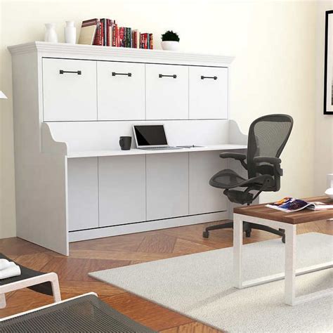 Melbourne Full Wall Bed with Desk Combo in White | Murphy bed desk, Wall bed, Modern murphy beds