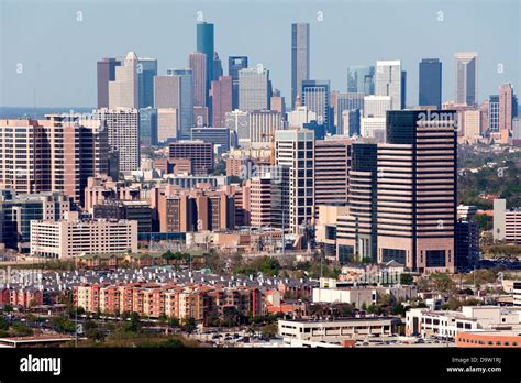 Aerial of the Texas Medical Center and Downtown Houston Skylines Stock ...