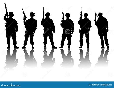 Silhouette Soldier Shooting With Gun In Sunset Background. War ...