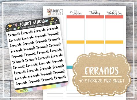 ERRANDS Kawaii Planner Stickers Label Stickers Journal Stickers Header ...