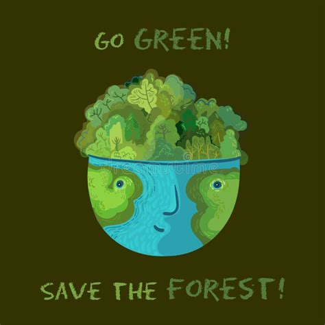 Save The Forests Tagline Sticker Cartoon Vector Illustration Stock Vector - Illustration of ...