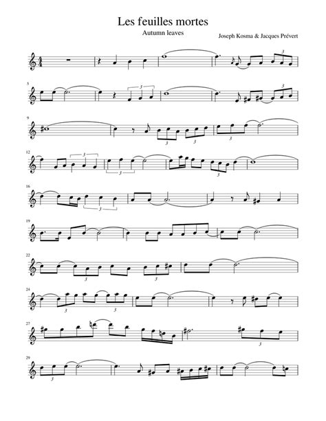 Les feuilles mortes Sheet music for Tenor Saxophone | Download free in PDF or MIDI | Musescore.com