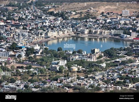 Aerial view of Pushkar and its holy lake from Savitri Mata, Pushkar ...