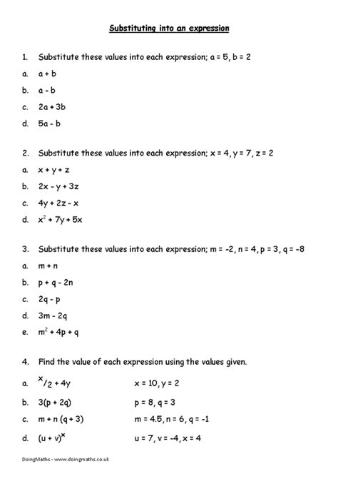 Substitution - Free worksheets, PowerPoints and other resources for GCSE - DoingMaths - Free ...