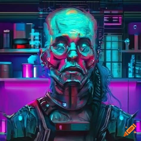 Vibrant cyberpunk doctor in a lab on Craiyon