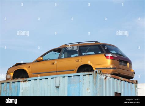 scrap metal car on scrap yard Stock Photo - Alamy