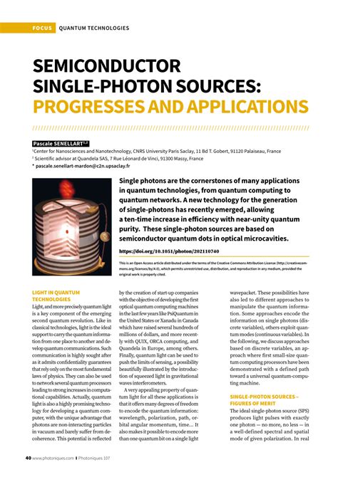 (PDF) Semiconductor single-photon sources: progresses and applications