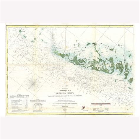 Chart of Florida Keys, USCS Map Antique Map 1859 US Coastal Survey Teak Wood Magnetic Hanger ...