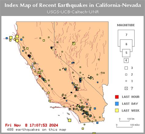 Recent Earthquakes in California and Nevada - Index Map