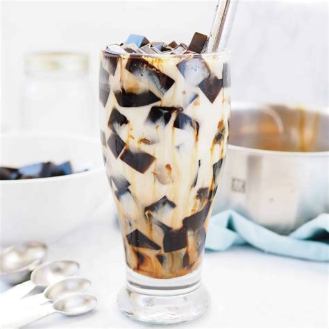 Grass Jelly Brown Sugar Milk. A sweet milky dessert beverage with bouncy grass jelly cubes. Very ...