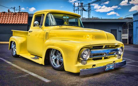 Download wallpapers Ford F-100, yellow pickup, HDR, 1956 cars, retro ...