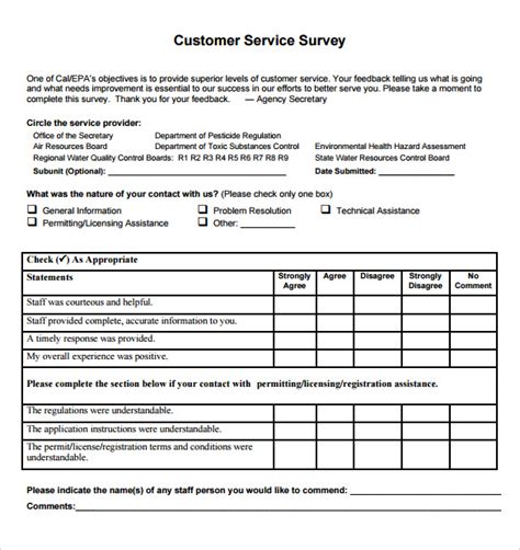 Customer Service Survey Template Database