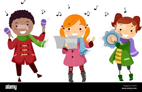 Illustration of Kids Singing Christmas Carols Stock Photo - Alamy