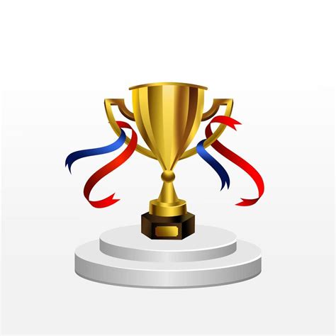 realistic gold trophy on podium vector. Trophy cup with red and blue ...