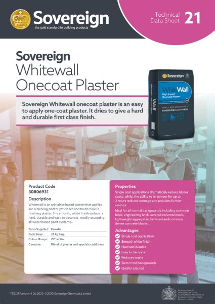 Whitewall Onecoat Plaster | Sovereign Chemicals Ltd | NBS Source