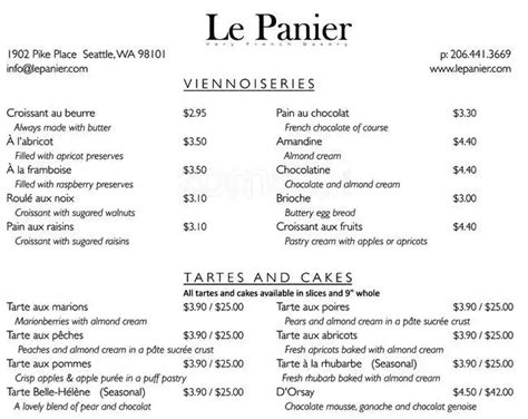 Le Panier Menu, Menu for Le Panier, Downtown, Seattle - Urbanspoon/Zomato