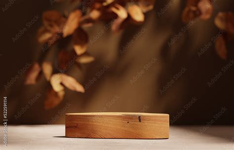 3D background, wood podium display set . Natural nude, beige banner ...