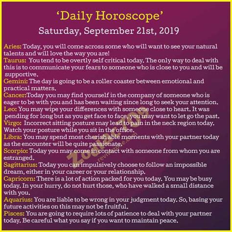 21st September 2019 Horoscope - Revive Zone