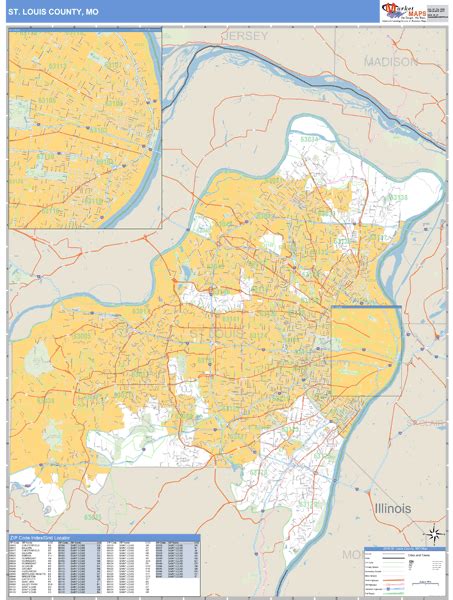 St. Louis County, Missouri Zip Code Wall Map | Maps.com.com