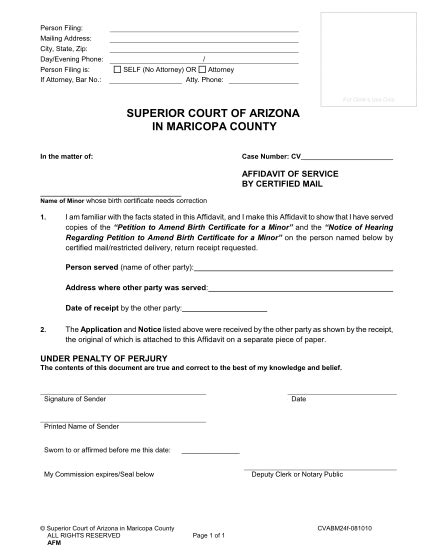 Maricopa County Superior Court Forms Affidavit Of Service 2024 - PrintableAffidavitForm.com