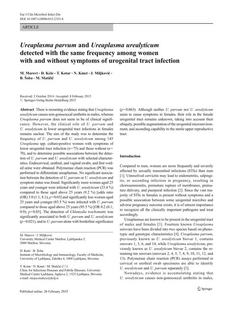 (PDF) Ureaplasma parvum and Ureaplasma urealyticum detected with the same frequency among women ...