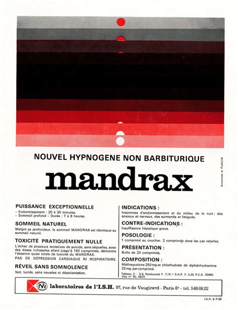 Mandrax® (methaqualone and diphenhydramine hydrochloride), from Laboratoires I.S.H. (Paris ...