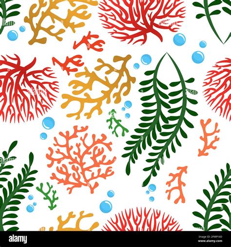 Seaweeds and corals seamless pattern. Cartoon color underwater reef ...