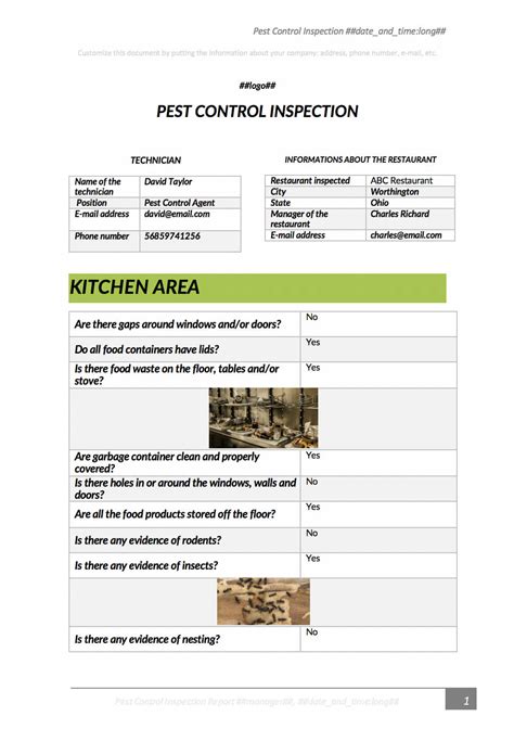 Pest Control Report Template - Pray.gelorailmu.com