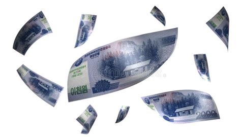 3D Render Set of Flying North Korea 2000 Won Money Banknote Stock ...