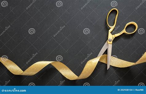 Grand Opening. Gold Scissors Cutting Gold Satin Ribbon, Black ...