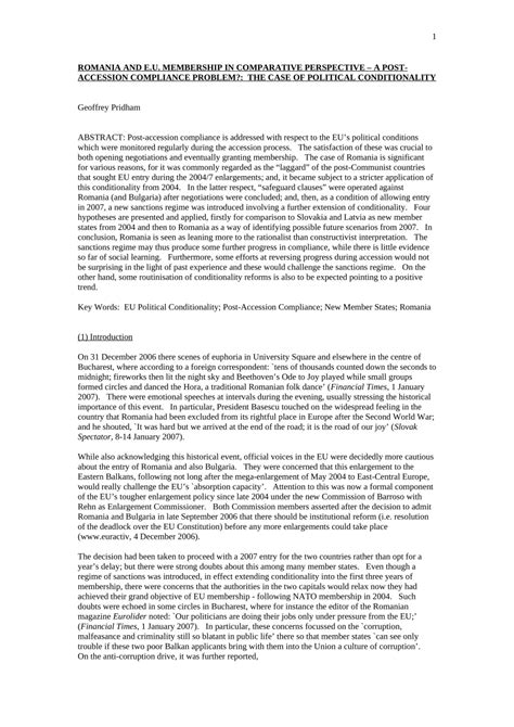 (PDF) Romania and EU membership in comparative perspective: A post ...