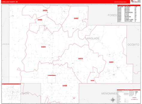 Langlade County, WI Zip Code Wall Map Red Line Style by MarketMAPS ...