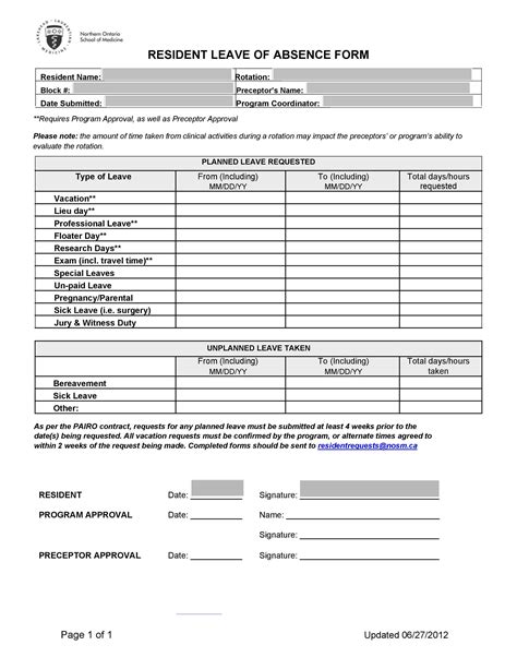 Leave Of Absence Form Template