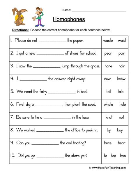 Homophones Printable Games