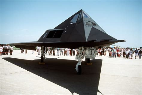 A right front view of a 37th Tactical Fighter Wing F-117A stealth ...