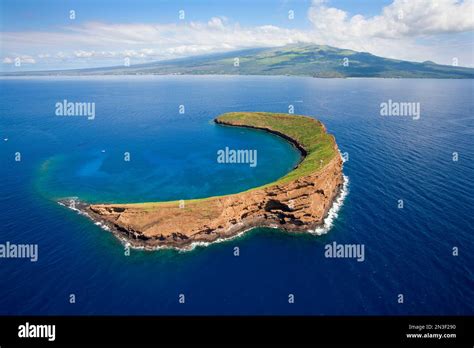 Aerial View of Molokini Crater and islet, famous snorkeling location ...