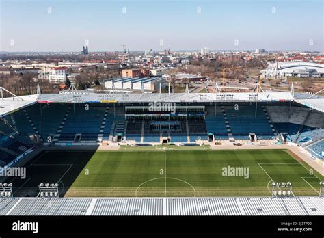 Magdeburg, Germany - March 2022: Aerial view on MDCC-Arena, home ...