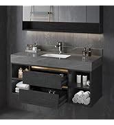 Amazon.com: HERNEST 40'' Black Floating Vanity Bathroom with White ...