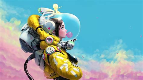 Space Suit Girl Bubble Gum Live Wallpaper - WallpaperWaifu