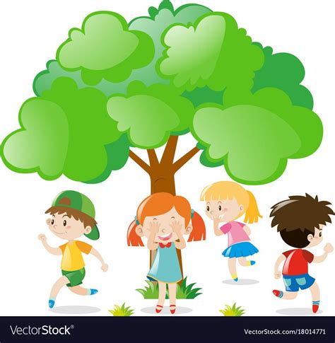 Kids playing hide and seek in the park illustration. Download a Free Preview or High Quality ...